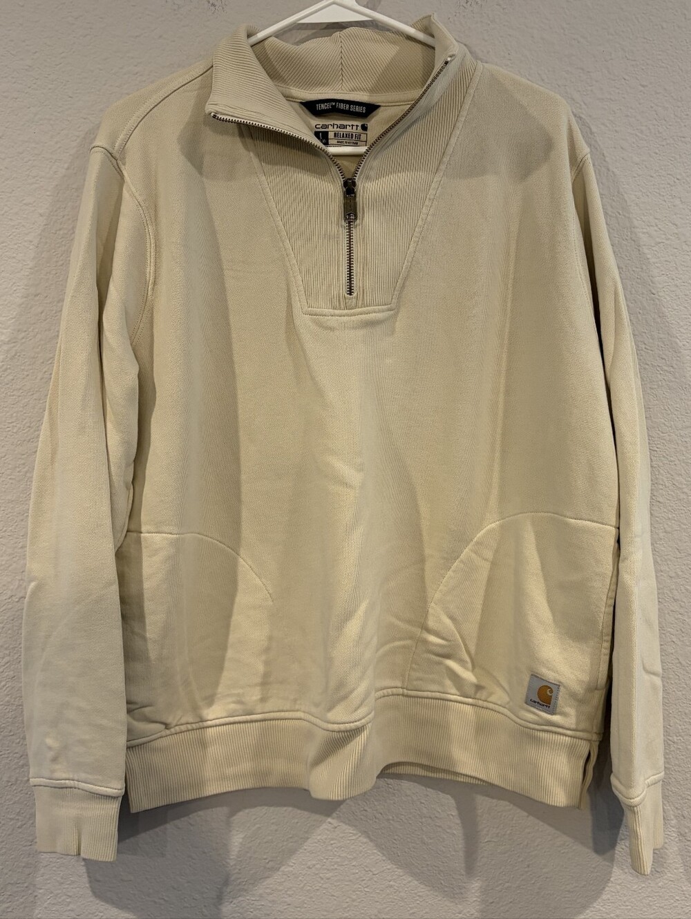 Carhartt Womens Cream Tencel Fiber 1/4 Zip Pullover Sweatshirt Relaxed Fit Large